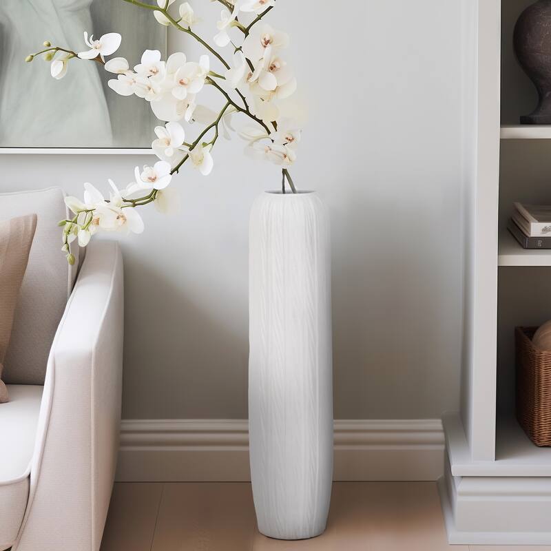 Ceramic Modern Rough Cylinder Floor Vase - White, 48"