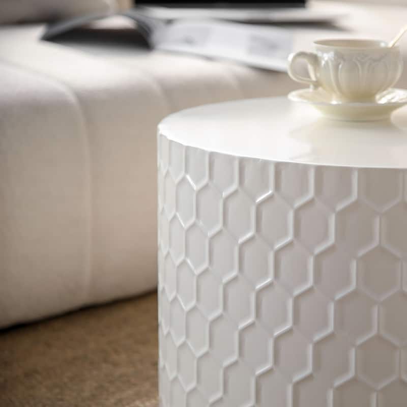 Stylish Nesting Coffee Table Set Modern Round Coffee Table with Honeycomb Design, for Living Room, 2-Piece Set