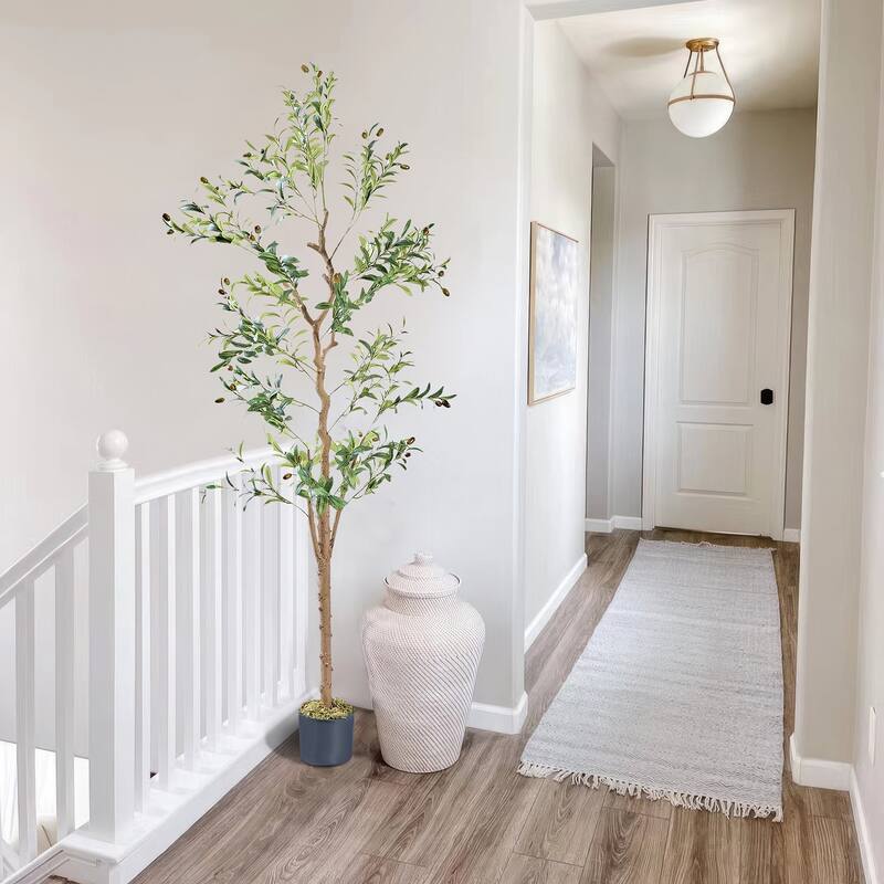 VECELO Set of 2 Artificial Olive Trees Lifelike Silk Leaves with Solid Wood Trunk 59 and 71-inch Tall for Home and Office Decor