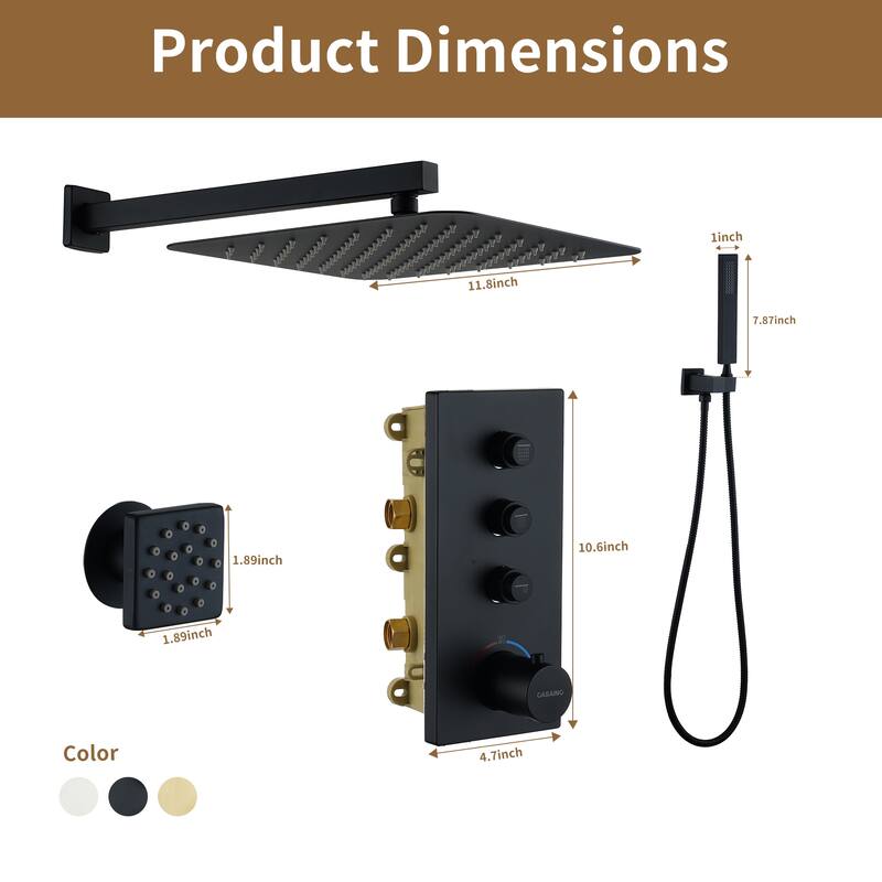 3-Function Thermostatic Shower Set in Matte Black