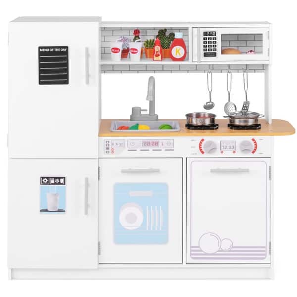 slide 2 of 10, White Toddler Pretend Play Kitchen Toy Set with Stove Perfect for Birthday or Christmas Gift - 34" x 10" x 32" (L x W x H) Kids