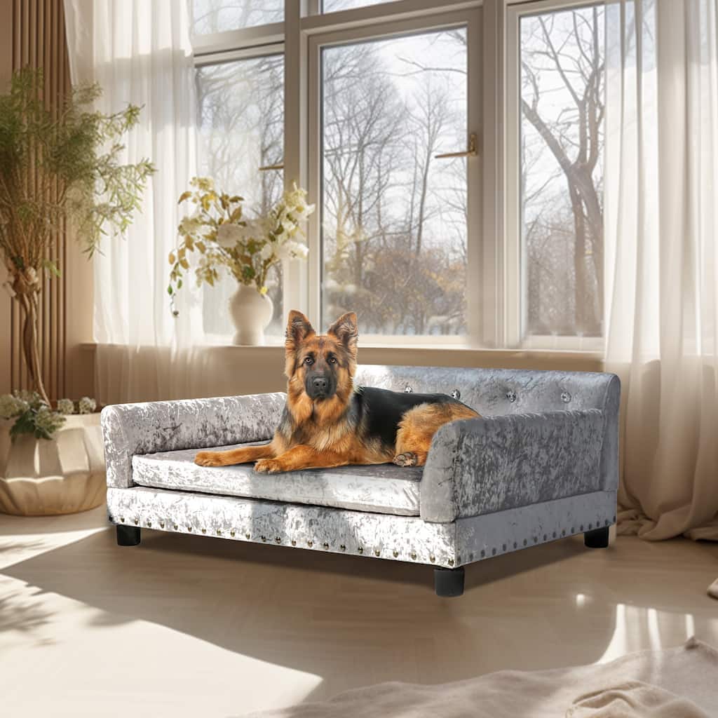 Orthopedic Pet Sofa Bed Deluxe Dutch Velvet Upholstered Dog Couch Bed