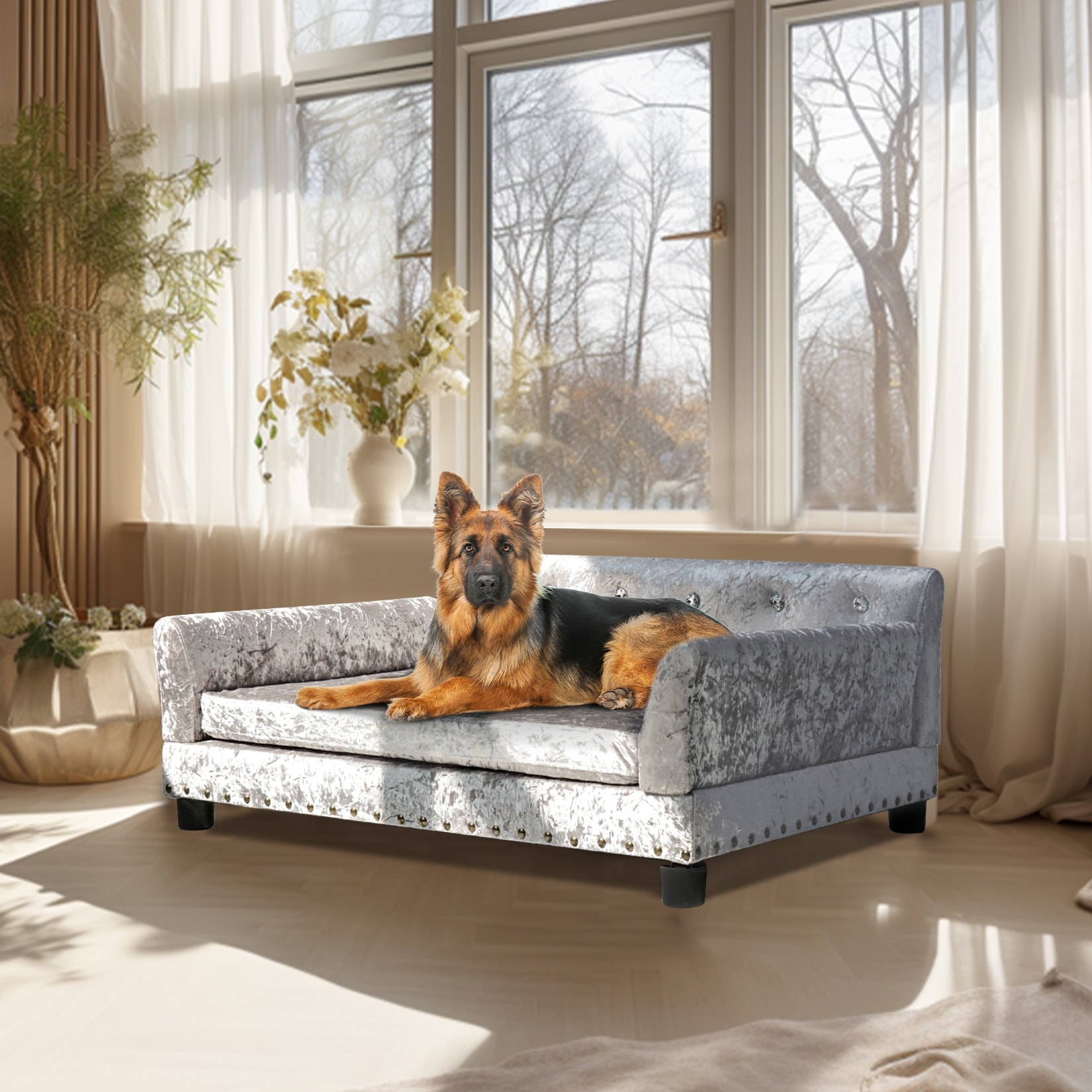 Orthopedic Pet Sofa Bed Deluxe Dutch Velvet Upholstered Dog Couch Bed
