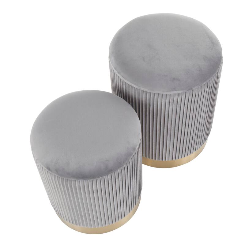 Marla Contemporary Nesting Pleated Ottoman Set in Gold Metal and Velvet by LumiSource