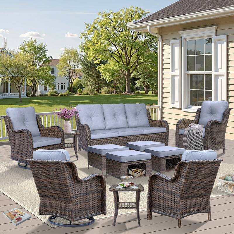 11 Piece Outdoor Wicker Patio Conversation Furniture Swivel Chairs Set
