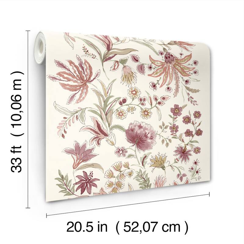 A-Street Prints Teonna Raspberry Floral Stripe Wallpaper