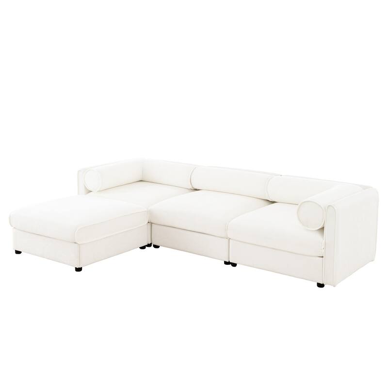 109" Chenille Upholstered L-Shaped Modular Sectional Sofa with Storage Seat, DIY Combination