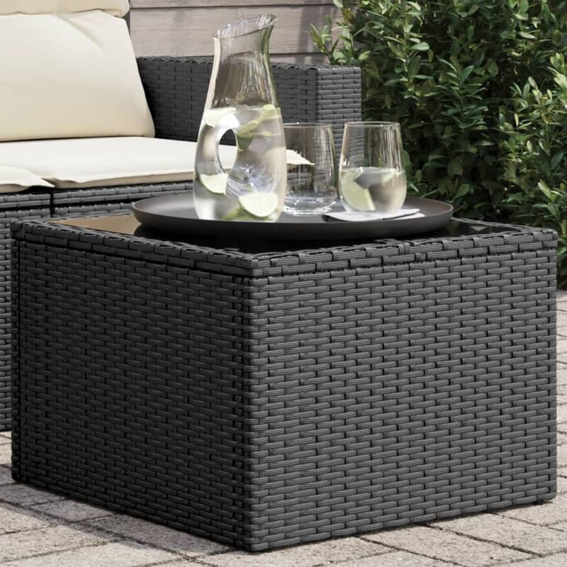 vidaXL Patio Table Outdoor Garden Firniture Side Tea Coffee Table Poly Rattan - 21.7 x 21.7 x 14.6 in - Black-glass