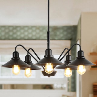 Cole 27" 5-Light Metal Farmhouse Industrial LED Chandelier, Oil Rubbed Bronze by JONATHAN Y