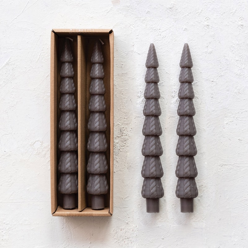 Seasonal Silhouette Tree Shaped Taper Candles, Set of 2 - Pewter