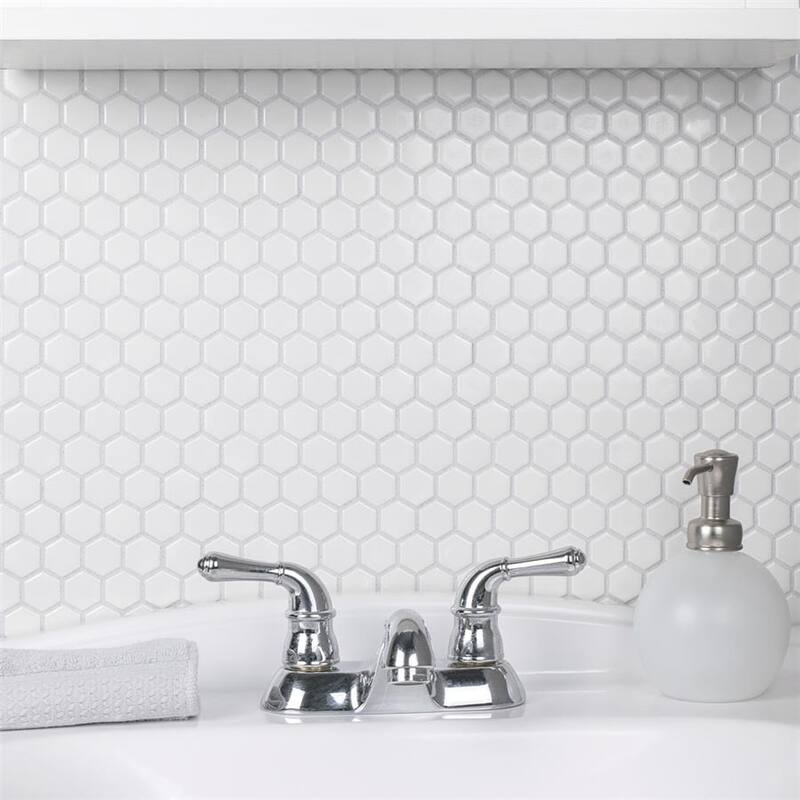 Merola Tile Metro 1" Hex Glossy White 10-1/4" x 11-7/8" Porcelain Floor and Wall Tile