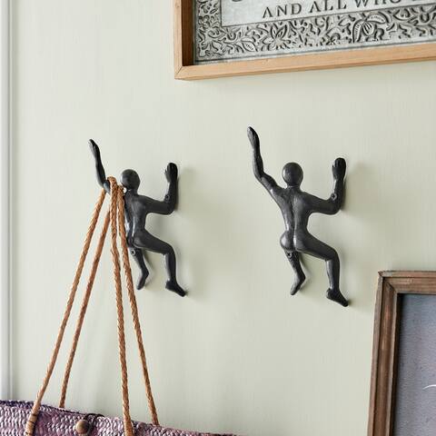 "Wall Climber" Cast Iron Decorative Wall Mount Hook (Set of 2) - Black