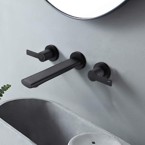 BATHLET Matte Black Widespread Wall Mounted Bathroom Sink Faucet