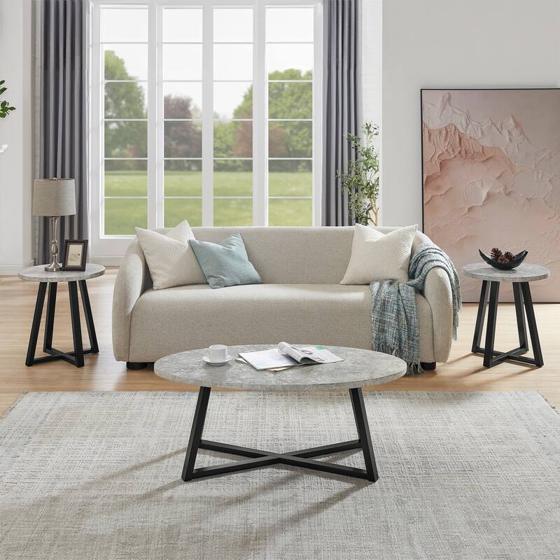 Roundhill Furniture Modern Harmony 3-Piece Wood Oval Coffee Table Set