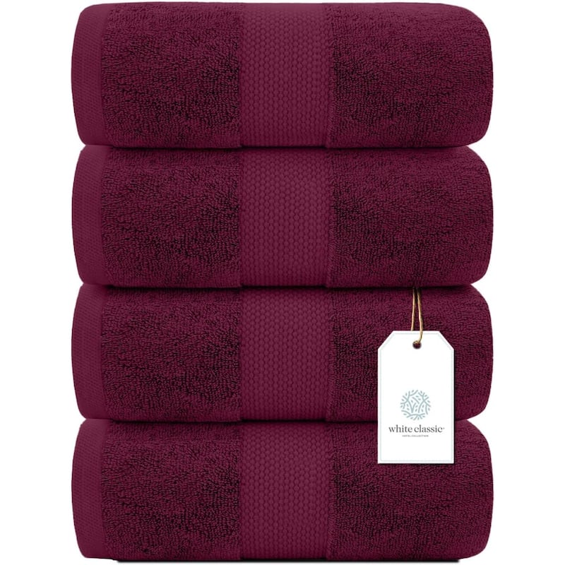 White Classic Luxury Cotton Bath Towel 27x54 - Set of 4