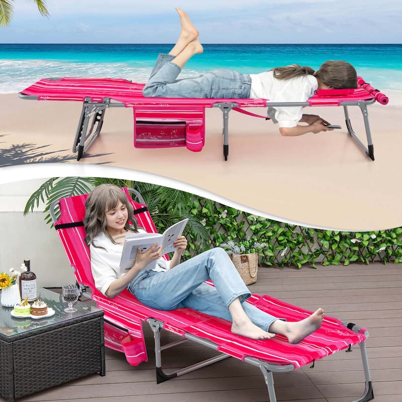 Goplus 2 PCS Outdoor Folding Chaise 5-Position Lounge Chair with - See Details