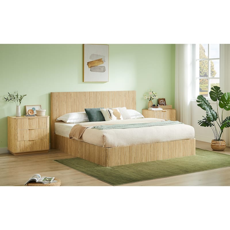 Hydraulic Lift Storage Bed Frame with Headboard/Wooden Corrugated Platform Bed Frame/No Box Spring Needed/Noise-Free Design/King