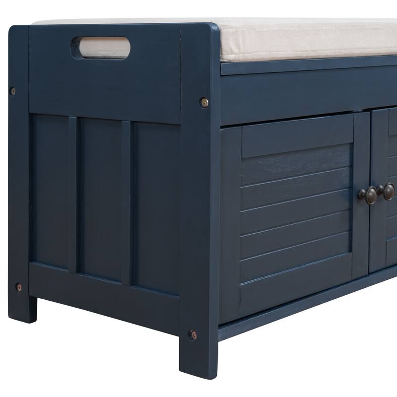 3 Shutter-shaped Doors Storage Benches with Removable Cushion