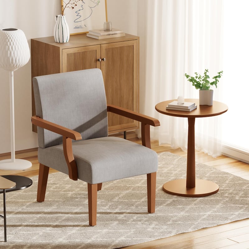 Light Gray 18.7" Arm Chairs with Round Wood Table (Set of 2)
