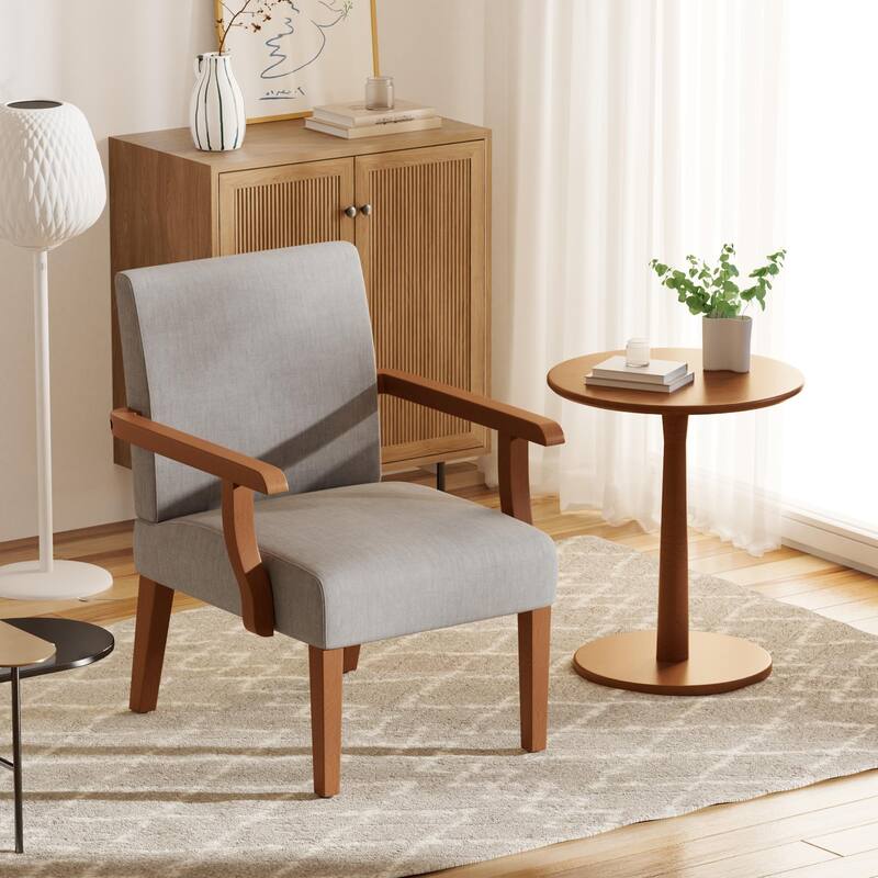 Light Gray Modern 18.7" Arm Chairs with Durable Hardwood Frame and Round Wood Table (Set of 2)