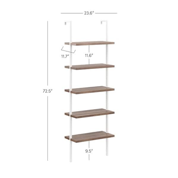 dimension image slide 7 of 12, Nathan James Theo 5-Shelf Ladder Bookcase Wood with Metal Frame