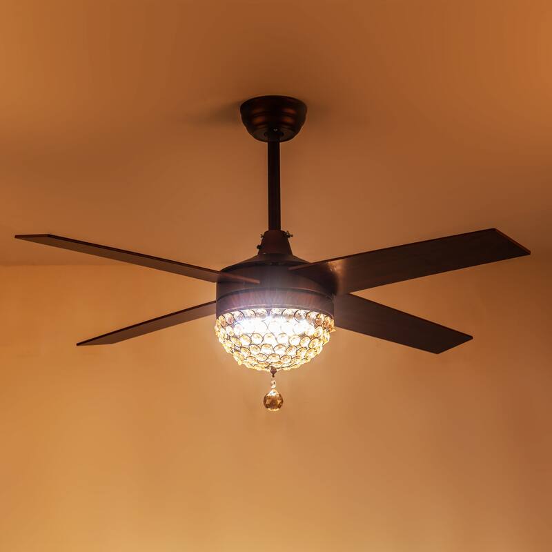Belladepot 52" Modern Crystal Ceiling Fan with LED Light, Remote Control, Reversible