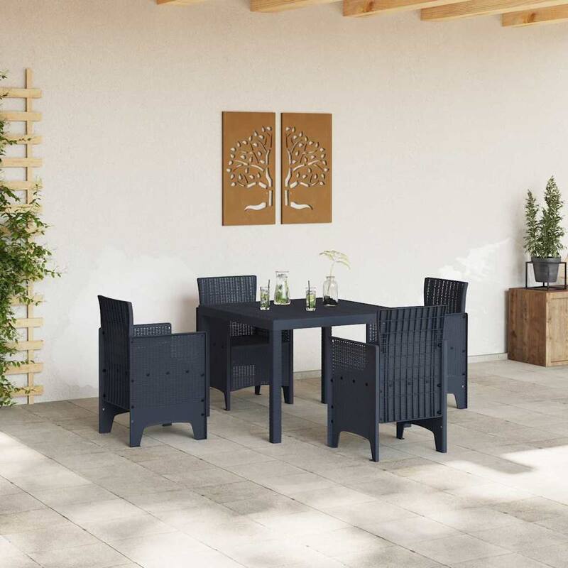 vidaXL Garden Dining Set 3/5 pcs Anthracite/Brown Polt rattan - 100 x 100 x 73 cm