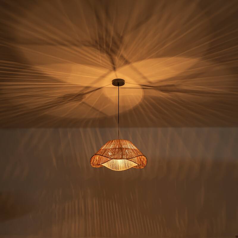 FTL 19 inch Rattan Pendant Light Fixture Boho