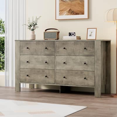 6 Drawer Dresser for Bedroom, Modern Double Dresser Organizer with Storage Drawers
