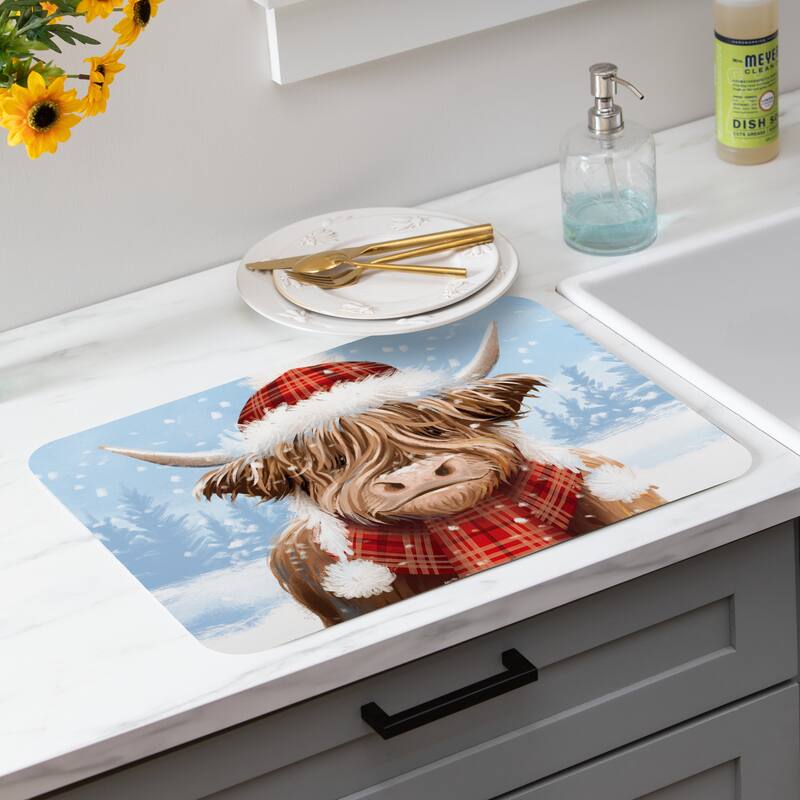 Holiday Highland Cow Drying Mat - 20x15"