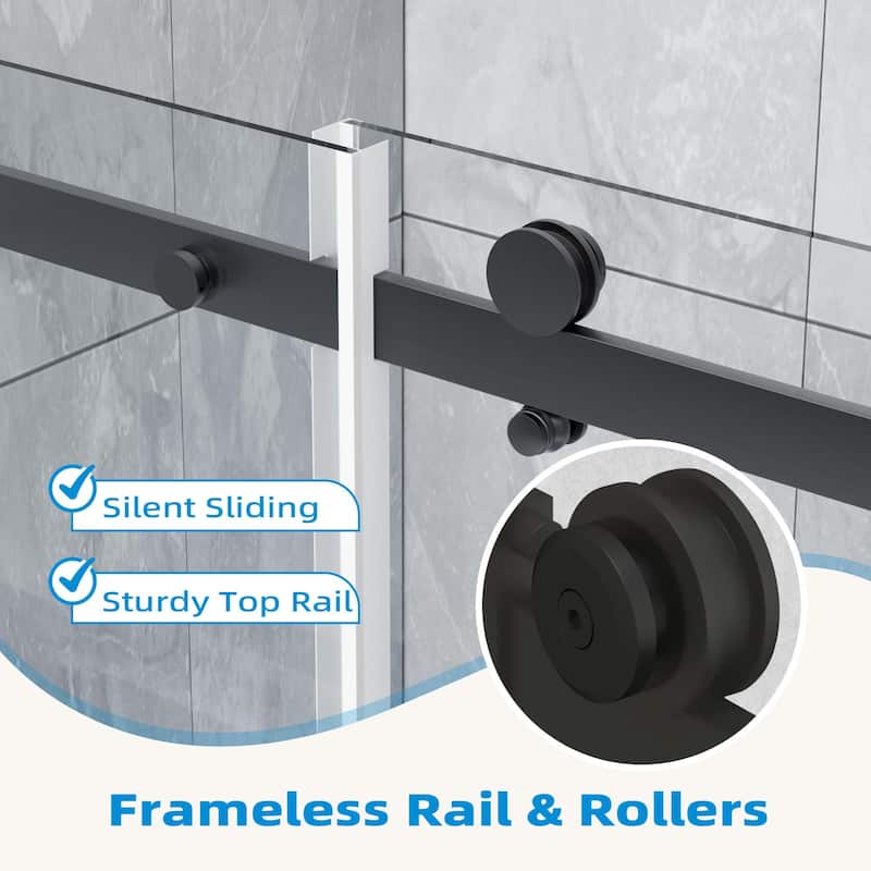 EROMMY Frameless Sliding Shower Door 60"x76", Clear Tempered Glass, Explosion-Resistant, Waterproof
