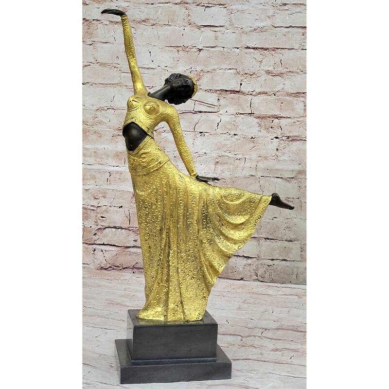 Gold Patina Egyptian Dancer By Romanian Artist Chiparus Bronze Sculpture Statue Sale