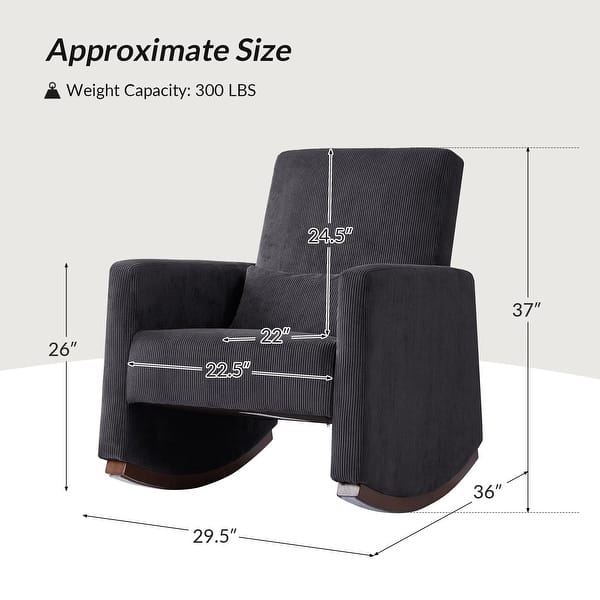 dimension image slide 1 of 5, Julia 29.5"W Modern Solid Wood Nursery Rocking Chair with Lumbar Pillow Set of 2 by HULALA HOME