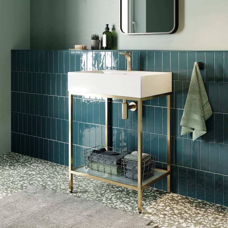 Swiss Madison Louis 24" Open Shelf Chrome Frame Freestanding Bathroom Vanity with Sink Top