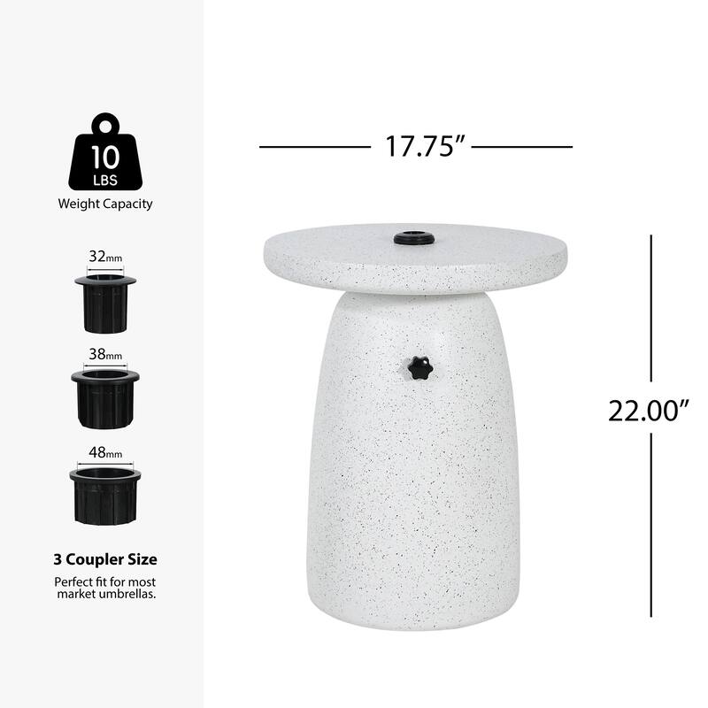 Roomfitters Tess Outdoor Patio Side Table Umbrella Base with Sand Filling Design, MGO White Marble Finish