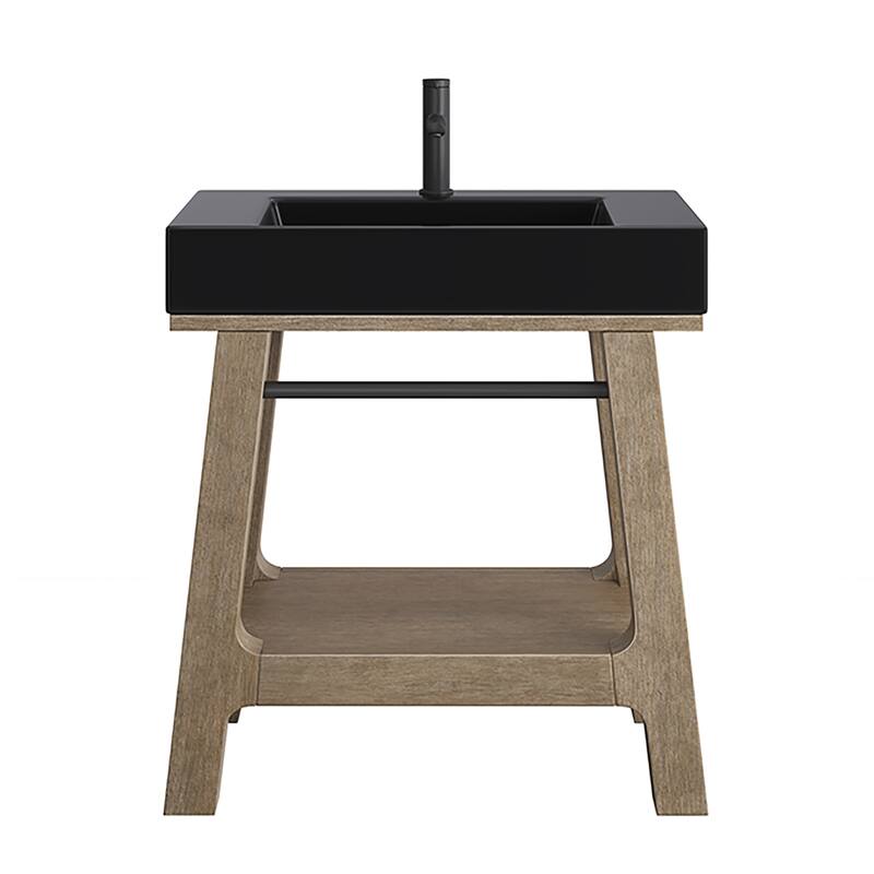 James Martin Vanities Auburn 31.5" Sink Console, Weathered Timber - Weathered - Black Matte Composite Stone