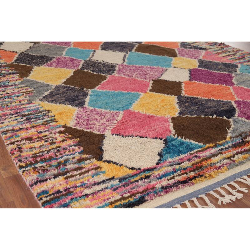 Colorful Plush Moroccan Oriental Area Rug Handmade Wool Carpet - 7'0" x 11'2"