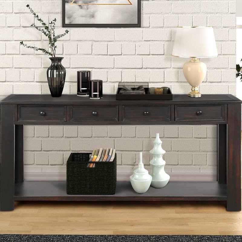 Farmhouse Wooden 4-drawer Console Table Entryway Table