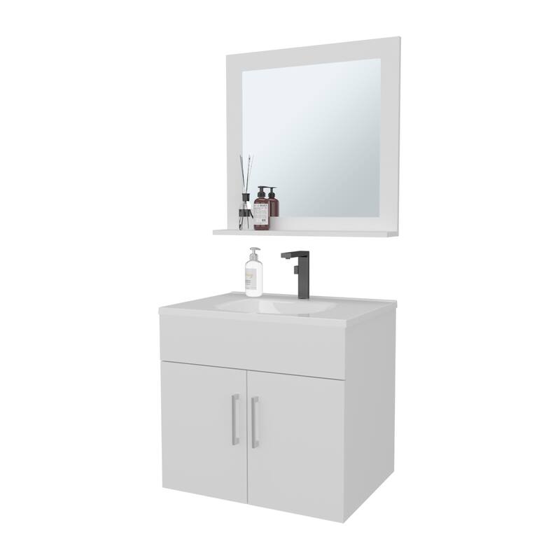 Slater Floating Bathroom Vanity Set with Sink, Two-Door Cabinet, and Mirror