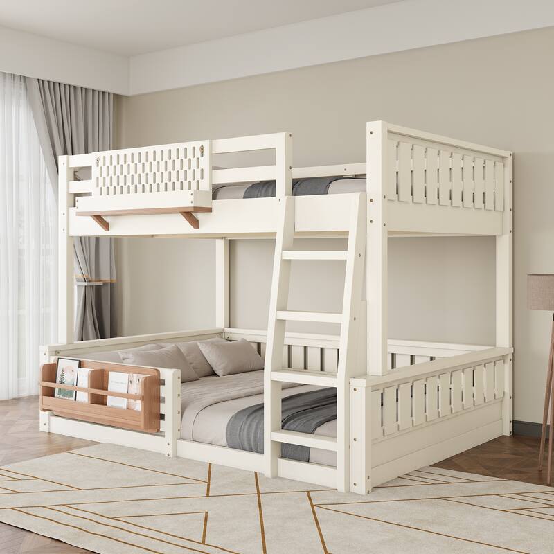Wooden Bunk Bed of 3 Kinds Size with Pegboard, Bookshelf and Guardrails, Detachable Bunk Bed Convertible 2 Platform Beds