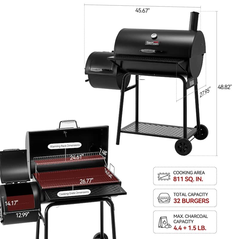Royal Gourmet CC1830FC, Charcoal Grill with Smoker and Cover, black