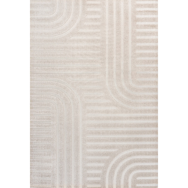 JONATHAN Y Finn High-Low MidCentury Modern Arch Stripe Two-Tone Indoor/Outdoor Rug - 4 X 6 - White/Cream