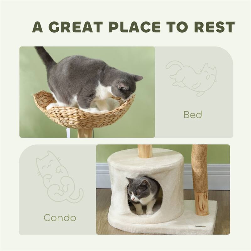 Cream White Cattail Cat Tree with Removable and Washable Cushion - 20.9" W x 16.5" D x 37.4" H