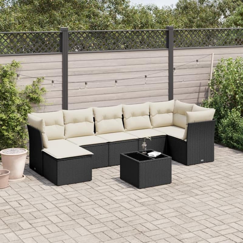 vidaXL Garden Sofa Set Black - 21.7 x 21.7 x 14.6 - Black and cream Large With table