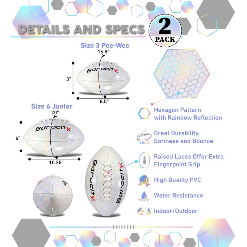 Barocity Footballs for Kids - 2 Premium Balls White Size 3 and Size 6