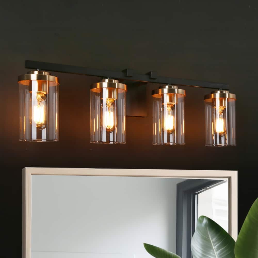 Modern 2/3/4-Light Black Gold Bathroom Vanity Lights with Cylinder Glass