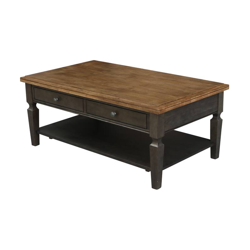 Vista Solid Wood Coffee Table - 48"W x 28"D x 20"H - Hickory/Washed Coal