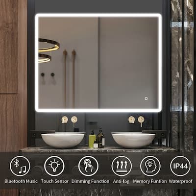 27.55 in. W x 35.43 in. H Rectangular Frameless Wall-Mounted Bathroom Vanity Mirror with Dimmable and Touch Control - Silver