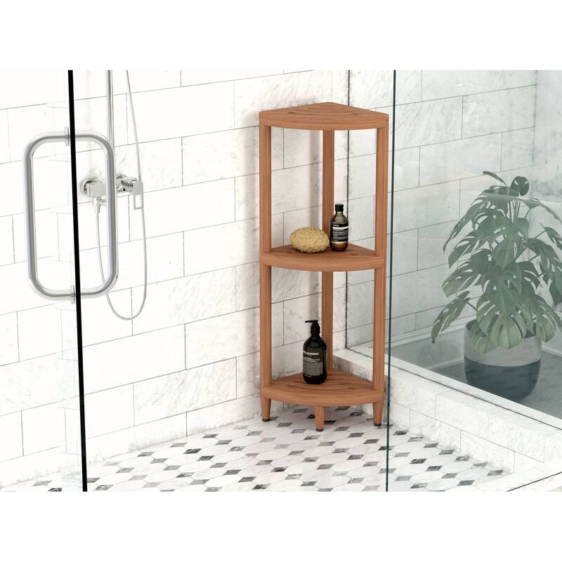 The Original Kai Three-Tier Corner Teak Bath Shelf