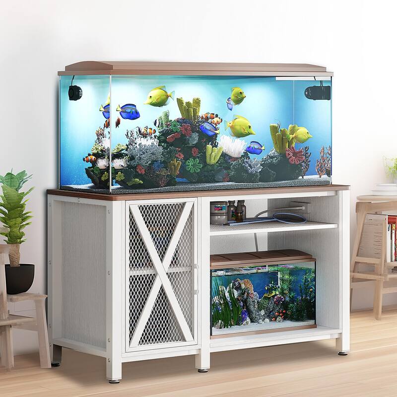 Aquarium Stand Cabinet 40-50/55-75 Gallon Fish Tank Stand with Power Outlets - White 55-75 Gallon